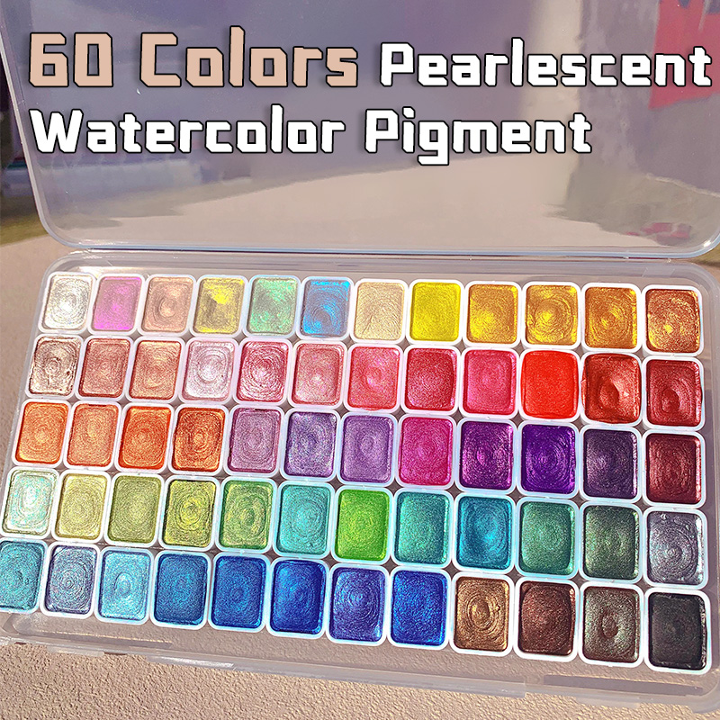 Watercolor Paint Set Solid Pigment - สีน้ำมุก 20/24/60/72 สี, เมทัลลิก, ชิมเมอร์, กลิตเตอร์