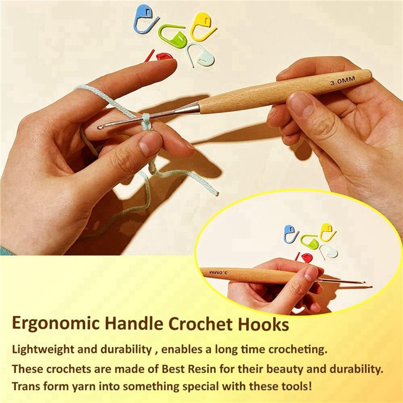 ชุดเข็มโครเชต์ไม้ ABJI 40 ชิ้น - Wooden Crochet Hooks Ergonomic Handle บทวิจารณ์และราคา