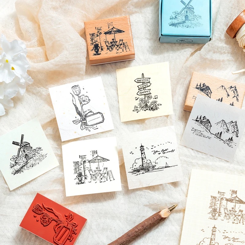 ตรายางไม้สไตล์วินเทจ ลายทิวทัศ - Scrapbooking บทวิจารณ์และราคา